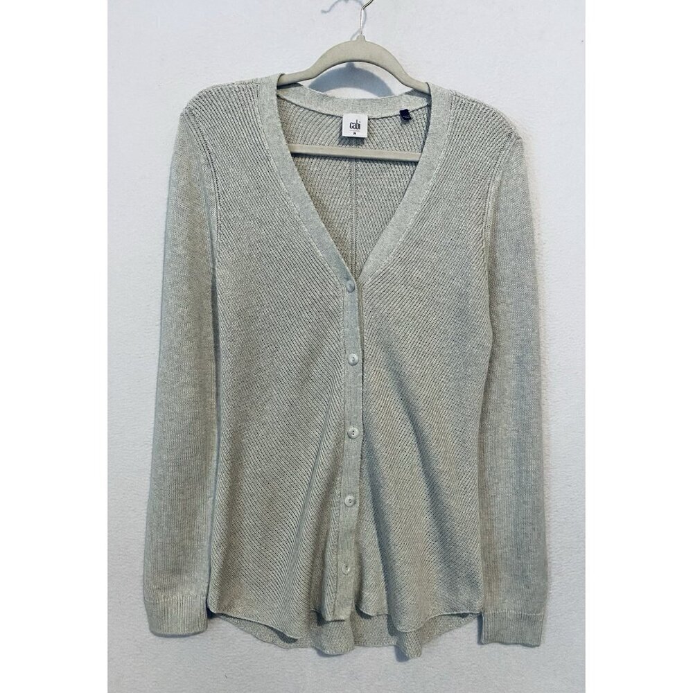 Cabi Cardigan Sweater Womens Medium Gray Ribbed Button Up Grandpa Minimalist